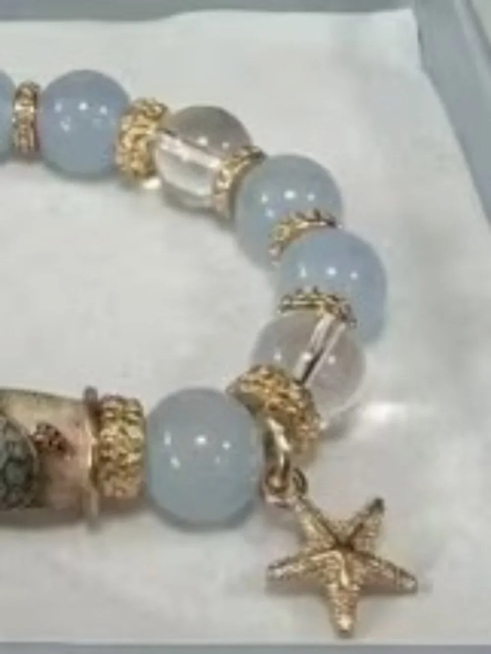Crystal Bead Bracelet with Ceramic Sea Turtle Pendant & Gold-tone Starfish